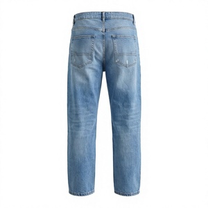 Jean en denim délavé coupe droite taille haute pour homme, style décontracté, tissu en coton, idéal pour le printemps, couleur bleue - Product Image 4