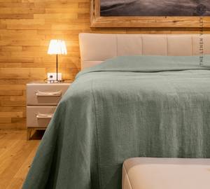 Colcha de lino verde musgo y Manta de cama-Funda de cama de calidad de invierno tamaño King/Queen de peso pesado con colores personalizables - Product Image 3