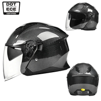 Helm Motor Half Face Berbahan Serat Karbon, Visor Ganda, Bersertifikasi DOT, Sistem Pengunci Cepat, Lapisan Nyaman untuk Semua Musim