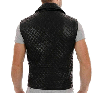 Chaleco de Cuero Genuino Acolchado con Diamantes para Hombre, Cuello Solapa, Cremallera Asimétrica, Estilo Biker, Sin Mangas - Product Image 5