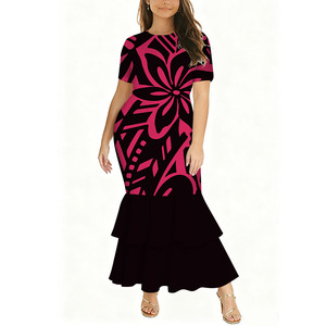 Vestido largo de manga corta personalizado diseño tribal Elei señoras doble capa sirena cola de pez vestido Samoan mujeres vestido de fiesta de graduación - Product Image 5