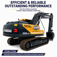 Excavatrice sur chenilles Hyundai 220LC-9S d'occasion de 22 tonnes avec moteur de 112 kW et système hydraulique Kawasaki, prête pour la construction