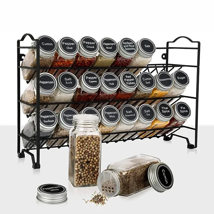 Best Verkopende Keuken 3 Muur Mount Carbon Staal Uitbreidbare Kruiden Opslag Specerij Pot Rack Organizer Met Rek