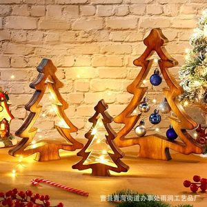 Ornement lumineux en bois pour arbre de Noël, style rustique en bois massif, pour décoration de Noël, lumière d'ambiance de chambre à coucher, accessoire photo - Product Image 2