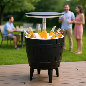 Refroidisseur de boissons en plastique noir de 10 gallons avec table latérale pour fête en plein air, durable, léger, portable, design rond - Product Image 2
