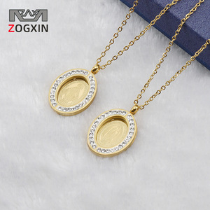 Madonna Necklace Earrings Set 18K Gold Plated Stainless Steel Zircon Pendant Clavicle Chain Everyday Wear Jewelry Set - Product Image 2