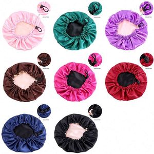 Bonnets en satin solide personnalisés à double couche, bicolores, avec cordon de serrage réglable et bande élastique, pour femmes, cadeau promotionnel - Product Image 2
