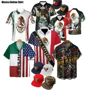 Mexico Flag Color hawaiian beach Shirt Aloha Button Up mexican shirt Top for men