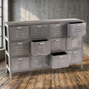 Commode industrielle et vintage à 5+ tiroirs en fer gris rouillé noir, meuble écologique pour appartement, salon, style ferme, pour usage domestique - Product Image 2