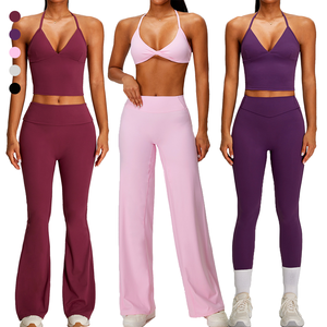 Pantalones de yoga, tops deportivos, pantalones acampanados con efecto cameltoe para mujer, sujetador deportivo con tirantes ajustables, conjunto de sujetador deportivo - Product Image 1