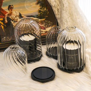 Домашнее украшение полосатый стеклянный купол для ветрозащитной свечи с деревянным основанием - Product Image 2