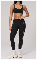 Ensemble de sport pour femme en Spandex/Nylon, blanc rayé, anti-plis, coupe ajustée, pour le yoga, la course et le fitness