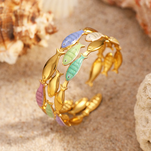 Ocean Theme Fish <b>Bracelet</b> 18k <b>Gold</b> Plated <b>Adjustable</b> Women's Jewelry - Product Image 2