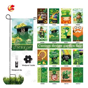 Hot Sell 12 X 18 Inch Irish Holiday Flag With Lucky Clovers Leaf St Patrick's Day Welcome Garden Flag