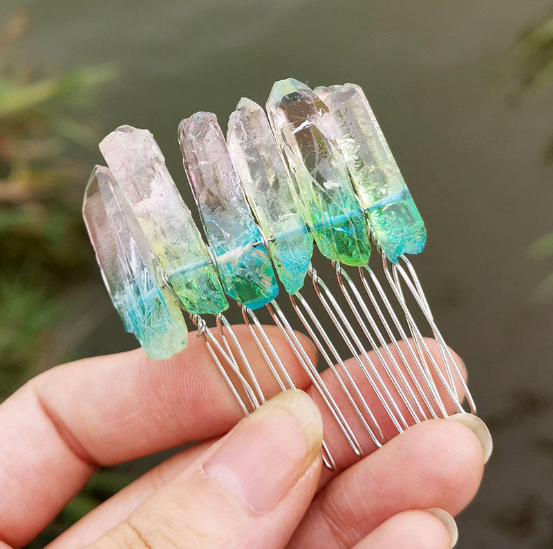 HZ Bridal Raw Crystal Hair Comb Quartz Tiara Wedding Crystal Comb