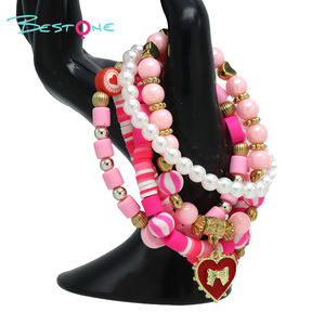 New 5pcs/set Cute Love Dwarf Pink Soft Ceramic Adjustable Beaded <b>Bracelet</b> Set <b>for</b> Women <b>Girls</b> Jewelry with Heart <b>Charm</b> - Product Image 1