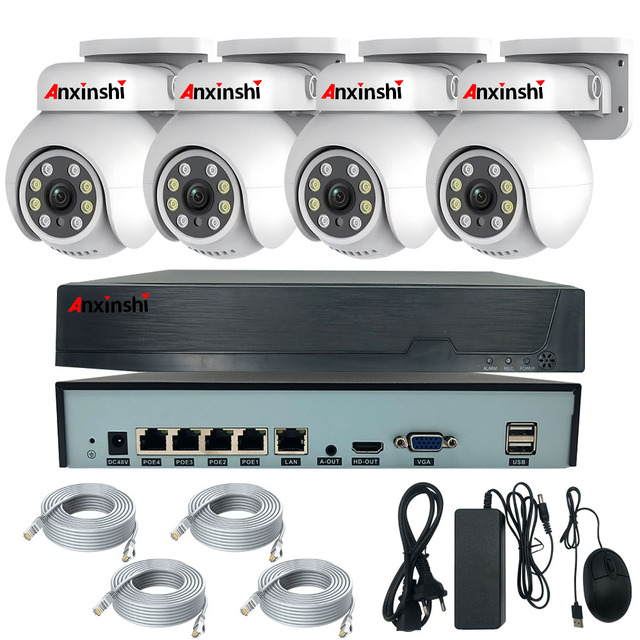 Anxinshi CCTV Camera System 4MP POE Camera Kit HD Outdoor Security Camera Night Vision Human Detection for Home Security