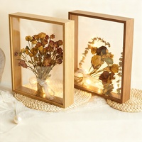 Cadre photo en bois avec fleurs séchées, support de présentation décoratif, boîte à ombre en plexiglas double face flottante