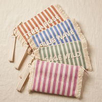 Pochette de maquillage en coton écologique naturel personnalisée en usine, sac à main rayé à franges