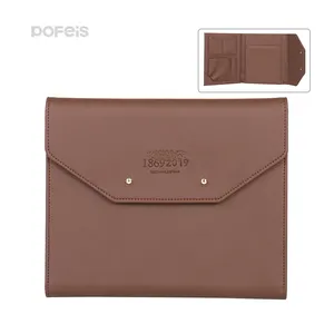 Produk Pengarsipan Kantor A4 Pola Kustom Bisnis Kulit Imitasi Dokumen Amplop Saku Portofolio Tas Map File Organizer Coklat