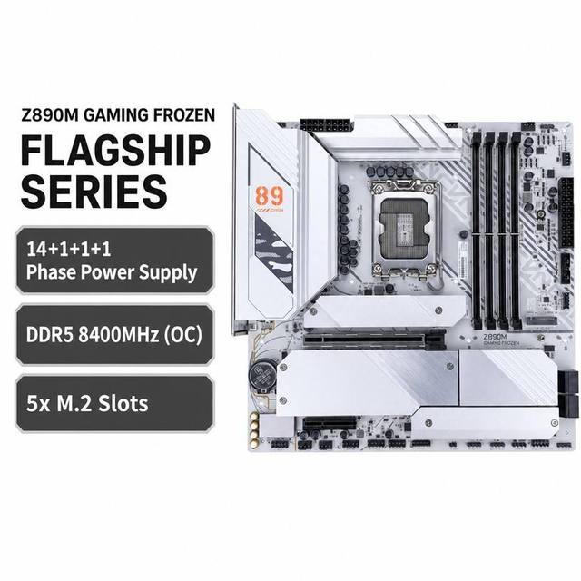 Z890M GAMING FROZEN Motherboard LGA1851 White PCB DDR5 8400 OC 14-Phase Power 5x M.2 Slots PCIe 5.0 WiFi 7 Micro ATX PC