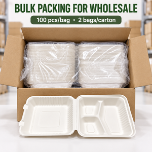 Cajas de Almuerzo Desechables de 9 Pulgadas, Hechas de Bagazo de Caña de Azúcar, 100% Biodegradables, Ecológicas, Compostables, con Tapa Abatible, Certificadas - Product Image 4