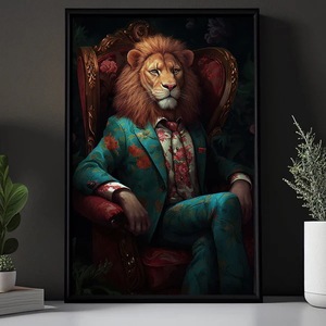 Tableau mural en <span class=keywords><strong>toile</strong></span> de luxe pour homme, motif Lion en costume, Lion <span class=keywords><strong>patron</strong></span> élégant avec montre, impression animale moderne pour la maison et le bureau - Product Image 2