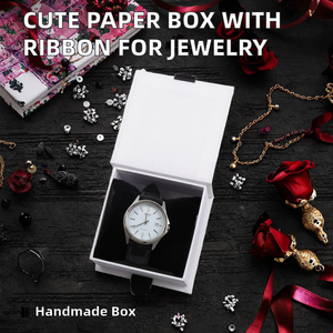 Cute Rigid Paperboard <b>Box</b> Flip Bracelet Ring <b>Earring</b> Pendant Necklace Jewelry Packaging with Sponge Lined Handmade Ribbon - Product Image 2