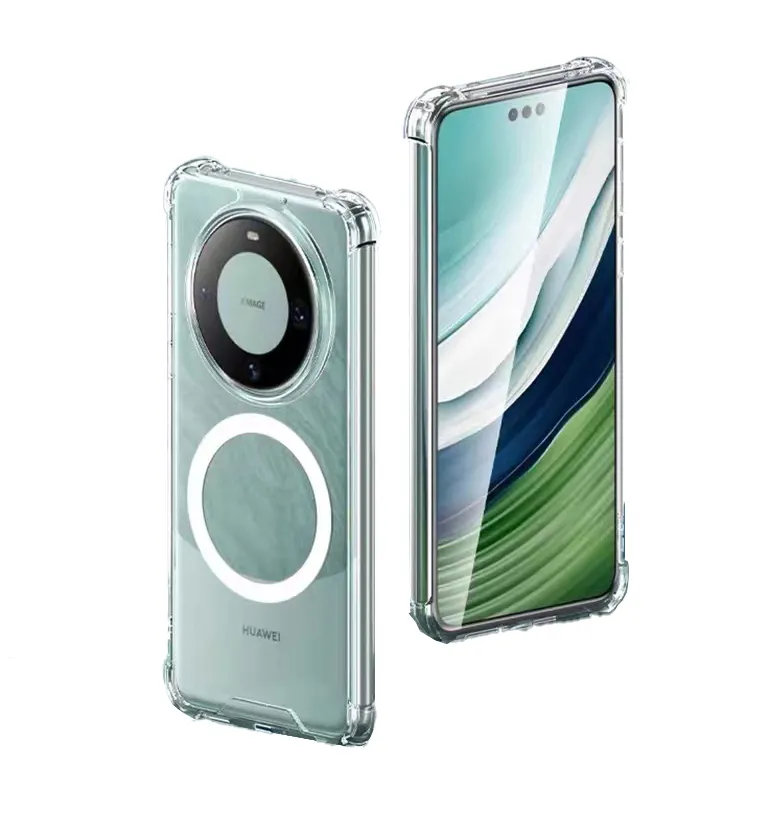 Anti-fingerprints Shockproof Magnetic Wireless Charging Cell Phone Case Transparent for Huawei Mate 60 Pro PC Street Fashion H21