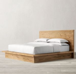 Cama de Plataforma Estilo Japonés, Tamaño Doble Queen/King, Muebles de Dormitorio de Madera de Roble Macizo con Cabecera - Product Image 1