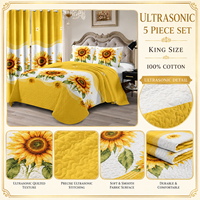 Ensemble de couvre-lit matelassé 5 pièces King Size avec rideaux assortis, imprimé tournesol