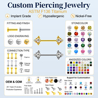 Barbell de piercing pour téton droit en titane ASTM F136 avec deux pierres CZ transparentes, bijoux de piercing corporel en or et argent, vente en gros