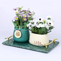 Plateau de Service Rond Décoratif Moderne en Marbre, avec Poignées en Métal, pour Table Basse, Mariage, Cuisine ou Bijoux