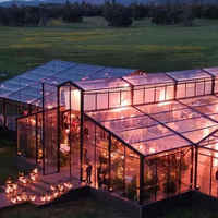 Vente directe - Structure de tente d'événement professionnelle avec grande couverture transparente et cadre noir pour mariage, fête ou événement