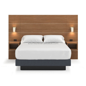 Low Cost 3 Star Hotel Bedroom Set Wood <b>Frame</b> <b>Platform</b> <b>Beds</b> with Extended Back Panel and Bedside Tables for Budget Hotel Project - Product Image 3