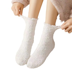 Fuzzy <b>Socks</b> Women Mid Calf Cotton Solid Color White Black Warm <b>Winter</b> <b>Socks</b> - Product Image 5