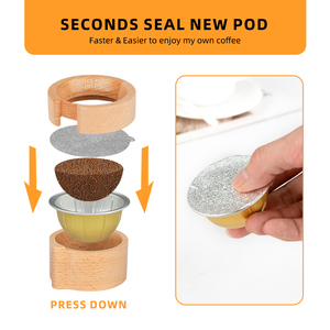 1 kit de dosettes de café réutilisables compatible avec les filtres <span class=keywords><strong>Vertuo</strong></span> Makers avec couvercles scellés en feuille et support de remplissage et inviolable double face - Product Image 5