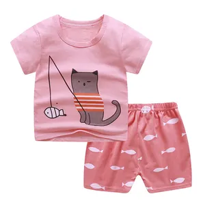 Оригинальная детская одежда для мальчиков и девочек, комплекты хлопковой детской одежды, костюм с коротким рукавом, мультяшный дизайн, детская одежда