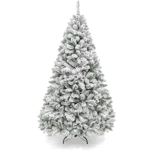 6 Feet Hinged Artificial Flocked Snow Pine Christmas Tree with Umbrella Base