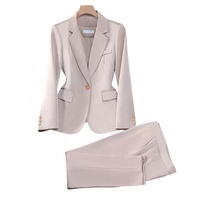 Ensemble pantalon et blazer rouge pour femme, 2 pièces, bouton unique, qualité supérieure, vente en gros, abricot, 2025