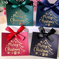 Boîtes cadeaux de Noël en papier avec impression dorée Joyeux Noël, avec nœud en satin pour emballer des bonbons et des biscuits pour les fêtes de fin d'année