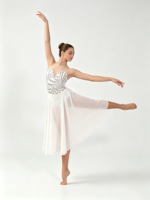 Justaucorps de danse lyrique pour femme adulte avec jupe en maille ornée de strass, robe midi en mousseline, costume de scène
