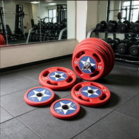 Plaques de musculation Captain America à motif étoile, revêtement PU/uréthane, noyau en fonte, acier durable et antidérapant
