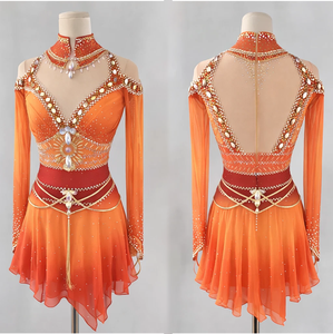 Robe de <span class=keywords><strong>danse</strong></span> pour patinage artistique pour filles et femmes, tenue de performance pour patinage sur glace, costumes de ballet avec strass pour compétition - Product Image 1