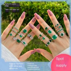 Cincin Perak 925 Perhiasan Mewah Trendi, Batu Safir Pink 5A, Zamrud CZ Zirkonia Kubik, Cincin Kawin Perak 925, Cincin Batu Hijau Persegi - Product Image 2