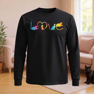 T-shirt a maniche lunghe con design colorato ad acquerello Love Cats, tema simpatico gatto - Product Image 3
