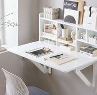 Table pliante murale avec plateau rabattable, bureau flottant à tréteaux, poste de travail informatique avec compartiments de rangement