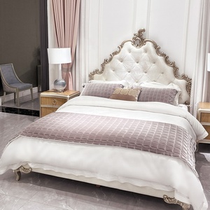 Letto matrimoniale francese di lusso in legno massello con struttura intagliata <span class=keywords><strong>camera</strong></span> da letto europea <span class=keywords><strong>mobili</strong></span> con fibbia leggera - Product Image 5