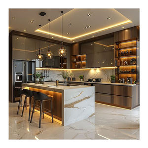 आधुनिक pvc वेनियर स्टोरेज डोर पैनल एल्यूमीनियम दीवार कैबिनेट संगमरमर द्वीप रसोई कैबिनेट - Product Image 5