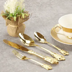 Gold Silverware Gold Wedding Flatware Set Spoon Knife Fork Cutlery Royal Stainless Steel 304 18/10 Cutlery Sets